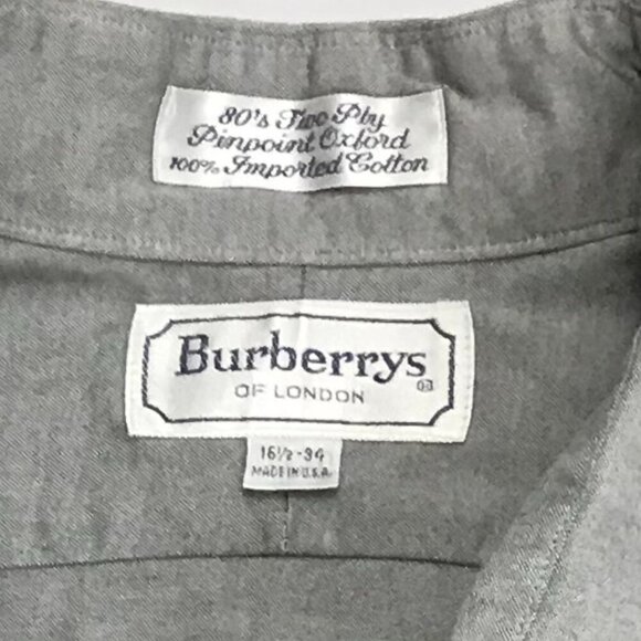 Burberrys Men 80s Two Ply Oxford 100% Cotton 16.5 - 34 Button Gray Shirt - Picture 3 of 5